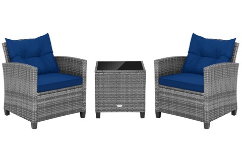 Navy Rattan Set with Solid Tempered Glass Tabletop and Heavy-Duty Steel Frame
