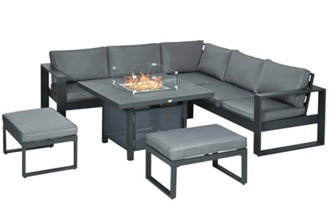 Marylebone Outdoor Aluminium Corner Sofa Set With Fire Pit Table
