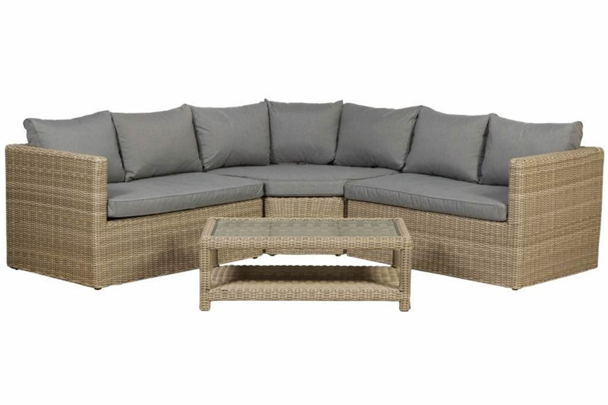 View Wentworth Rattan 5 Seater Corner Lounging Sofa Set With Tempered Glass Top Coffee Table Deeply Padded Weather Resistant Cushions Royalcraft information
