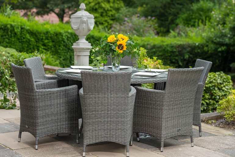 Paris Round Grey Rattan Carver Dining Set