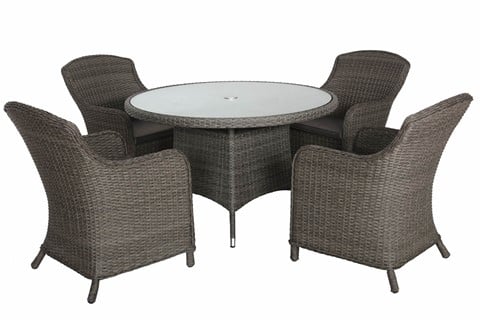 Paris Round Rattan 4 Seater Dining Set with Imperial Style Chairs