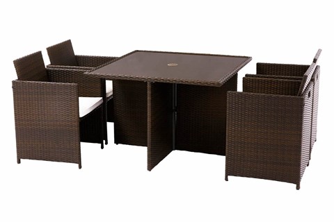 Nevada Brown Rattan Cube 4 Seater Patio Dining Set