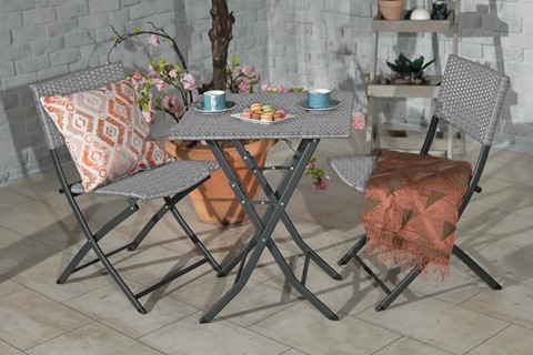 Nevada Grey Rattan Folding Bistro Set