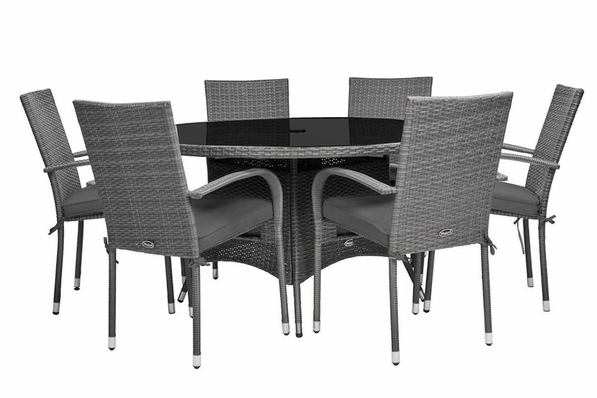 View Malaga 6 Seater Rattan Patio Dining Set Grey Synthetic Rattan information
