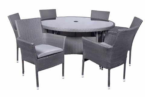 Malaga Grey Rattan Dining Set - Six Seats