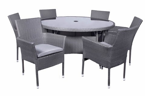 Malaga Grey Rattan Dining Set - Six Seats 