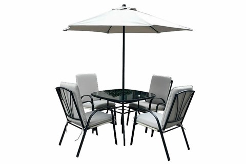 Amalfi Black Patio Set Including Parasol - 4 Seats 