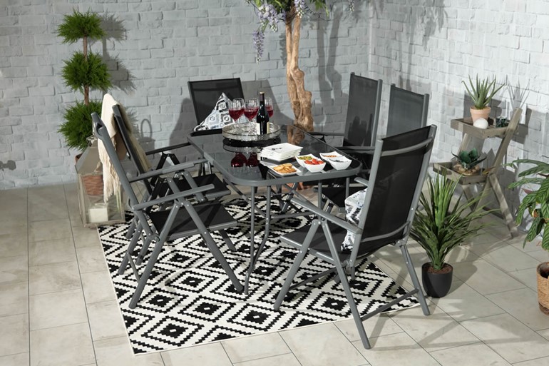 Rio Reclining Chair Patio Dining Set With Parasol