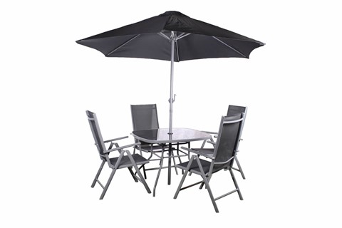 Rio Reclining Chair Patio Dining Set With Parasol - 4 Seater 