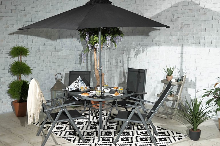 Rio Reclining Chair Patio Dining Set With Parasol