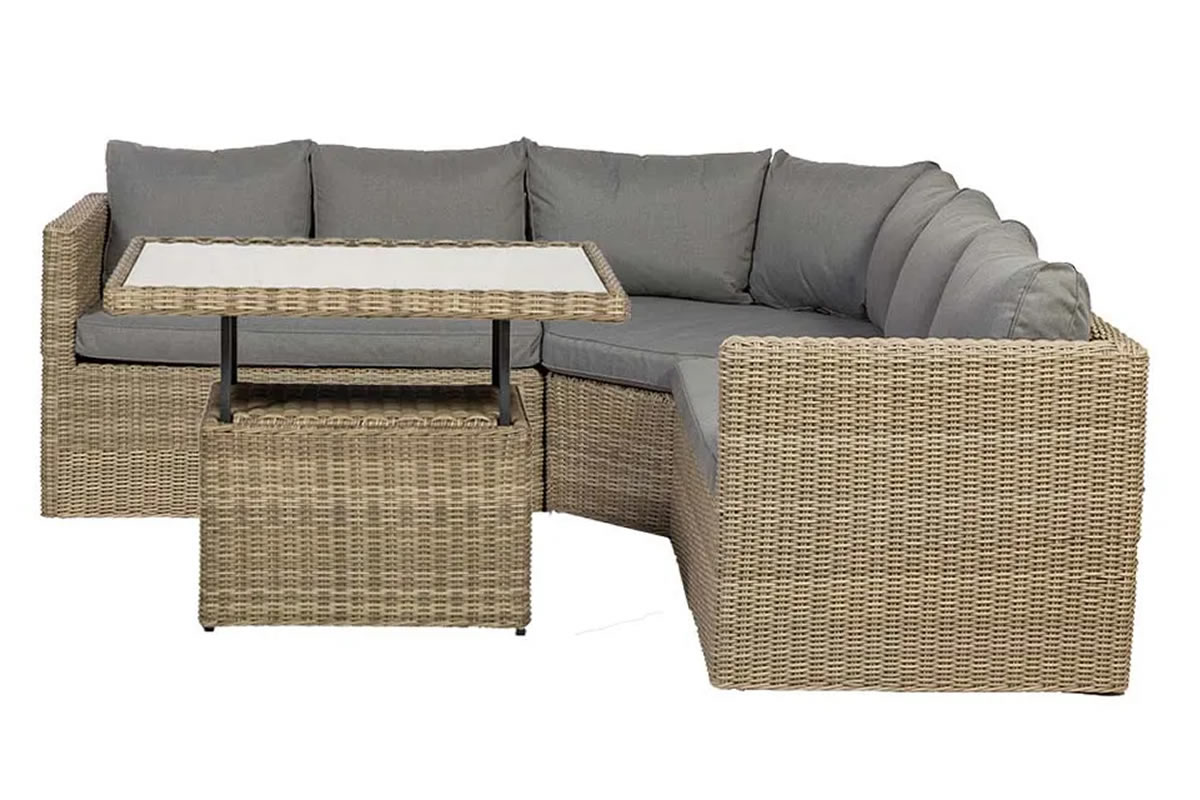 View Wentworth Corner Sofa Lounging Dining Set Height Adjustable Coffee Dining Table Deeply Padded Weather Resistant Seat Cushions Royalcraft information