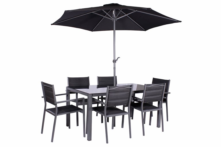 Sorrento 6 Seater Dining Set Including Parasol