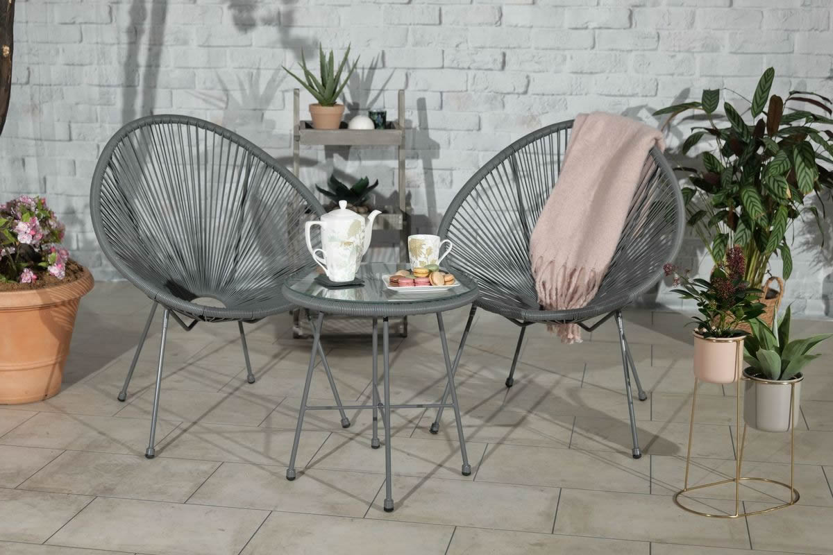 View Grey Monaco 2 Seat Rattan Metal Bistro Set information