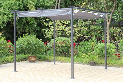 Prague Grey Pergola Gazebo With Sliding Shade Canopy - 3m x 3m