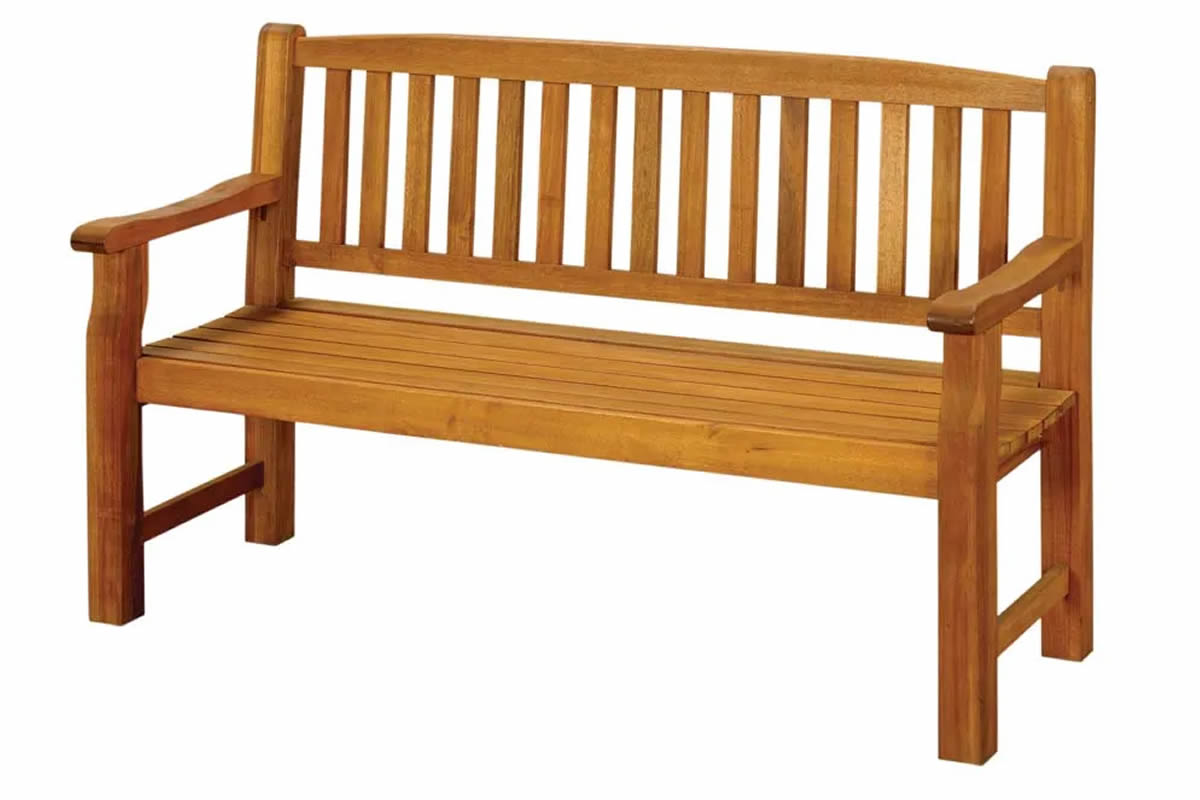 View Turnbury Three Seater Acacia Wooden Slatted Garden Outside Bench Weather Resistant Slatted Seat Robust Frame Easy Home Assembly Royalcraft information
