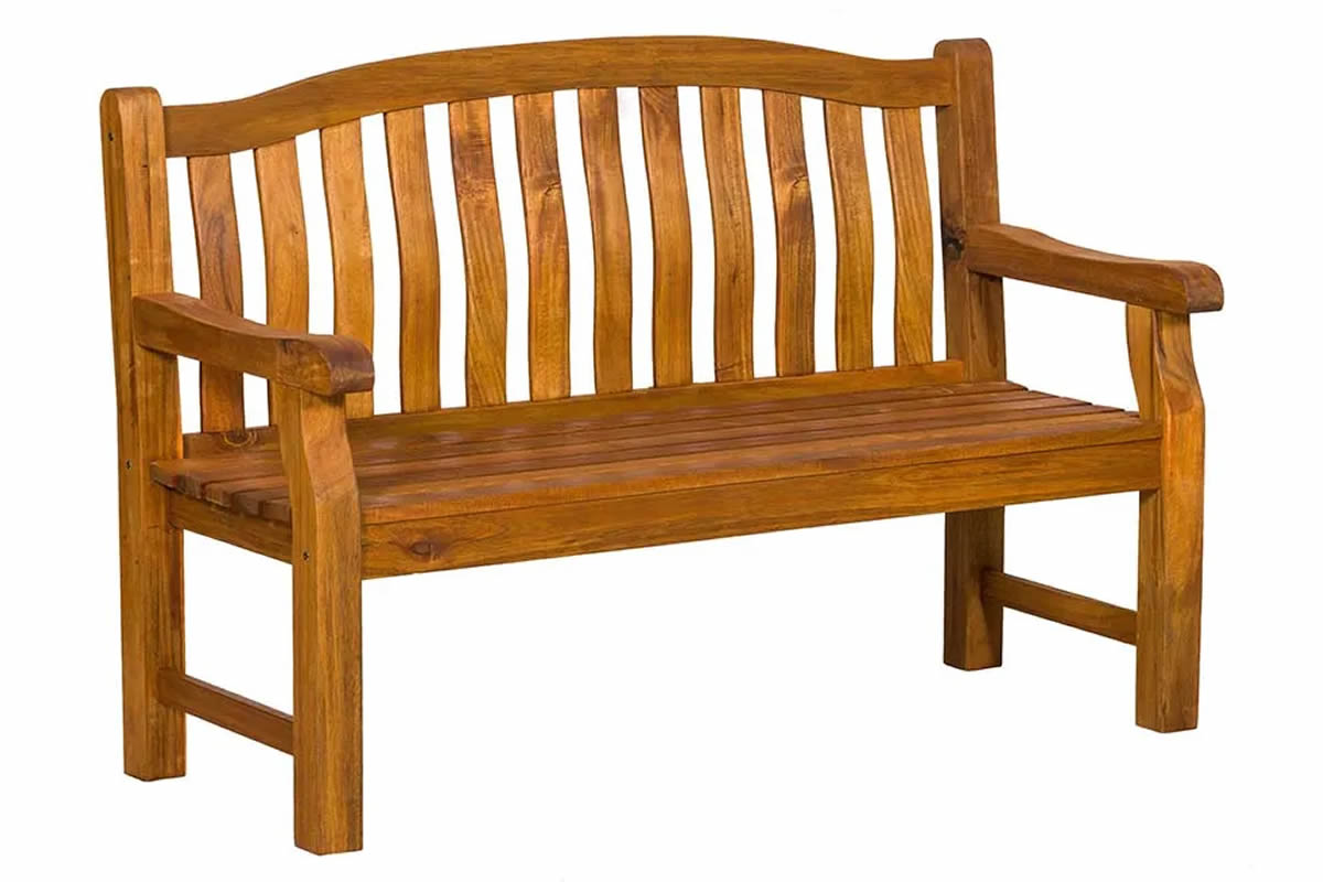 View Wooden Three Seater Garden Bench Curved Slatted Back Solid Construction H94cm W150cm D65cm Lytham information