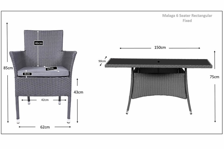 Malaga 6 Seater Rectangular Armchair Dining Set