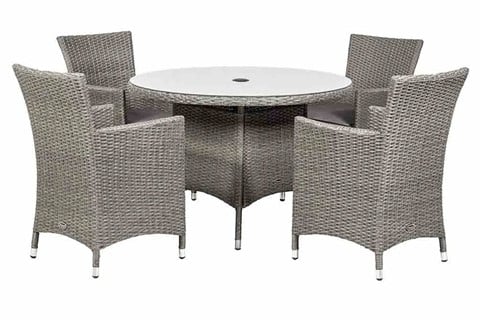 Paris Round Grey Rattan 4 Seater Carver Dining Set