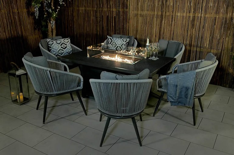 Aspen Grey Rattan 6 Seat Fire Pit Patio set