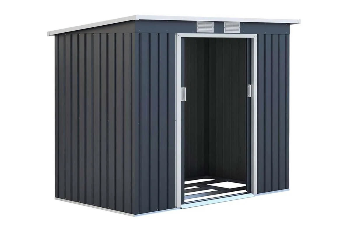 View Ascot Dark Grey Metal Garden Shed Galvanised Steel Frame Pent Roof Plastic Skylight Sliding Lockable Door Steel Foundation 70ft x 42ft information