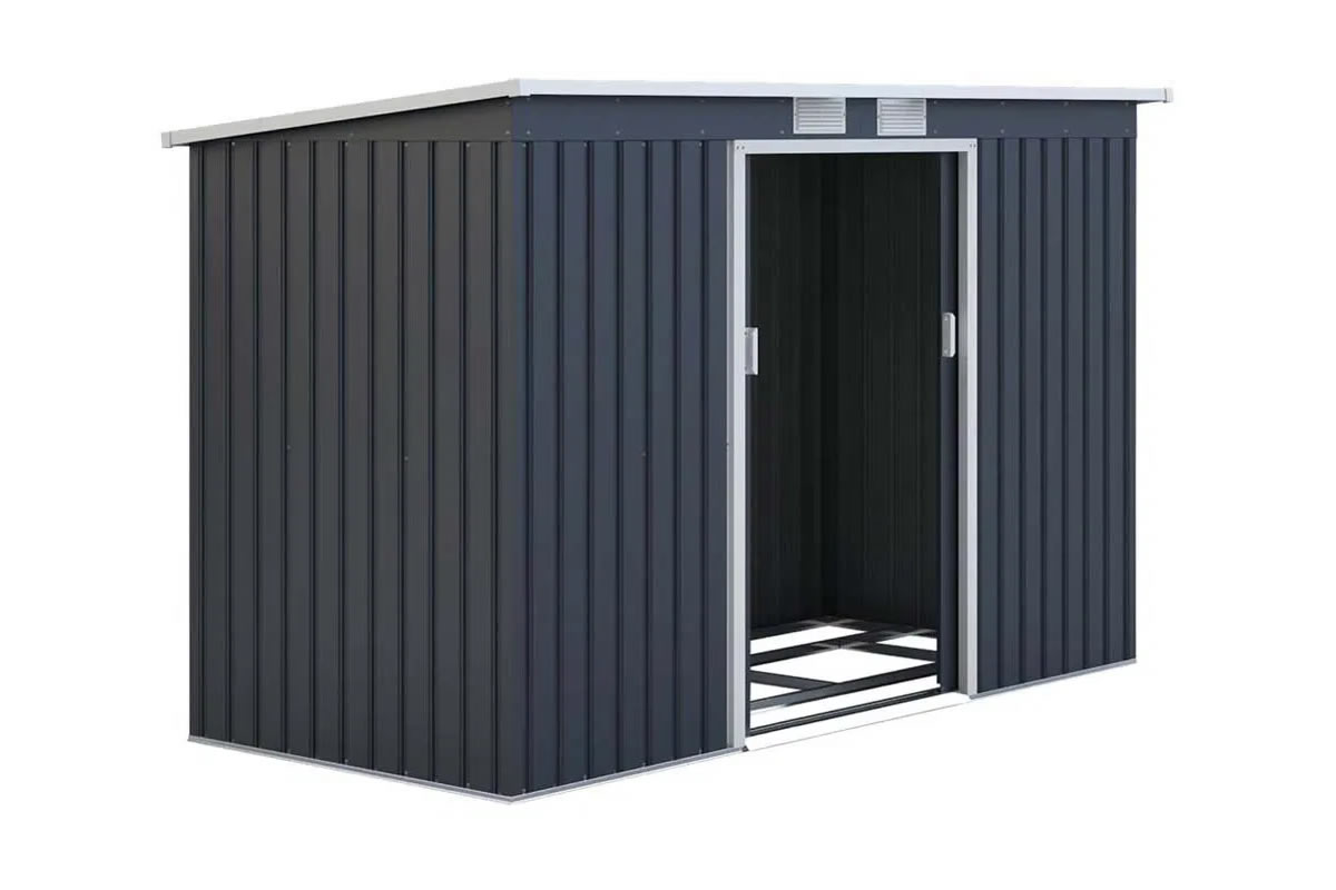 View Ascot Dark Grey Metal Garden Shed Galvanised Steel Frame Pent Roof Plastic Skylight Sliding Lockable Door Steel Foundation 91ft x 42ft information