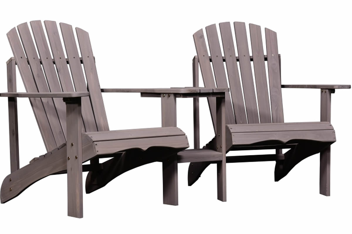 View Grey Wooden Fixed Companion Set 2 Large Chairs With Sloping Seat Arched Slatted Backrest Wide Armrest Fixed Corner Table Camborne information