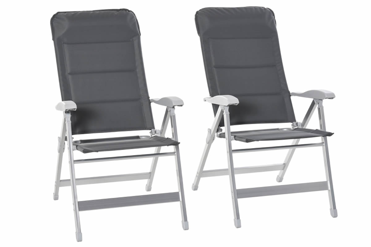 View Metal Set Of 2 Folding Deckchairs Sun Loungers 7 Different Back Positions Cloth Seats With Padded Back Head Rest Aluminium Frame Helston information