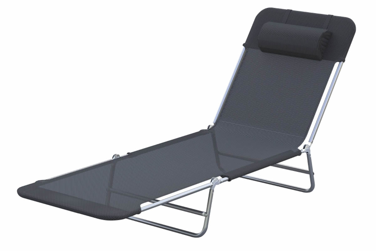 View Truro Black Adjustable Folding Sun Lounger Rust Free Aluminium Robust Frame Cushion Headrest Included Weather Resistant Nylon Surface Canopy information