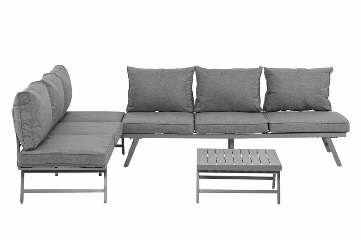 View Grey Metal 6 Seater Garden Sofa Set 2 x 3 Seater Sofa With Adjustable Backrest Square Table Weather Resistant Cushions Steel Frame Bamford information