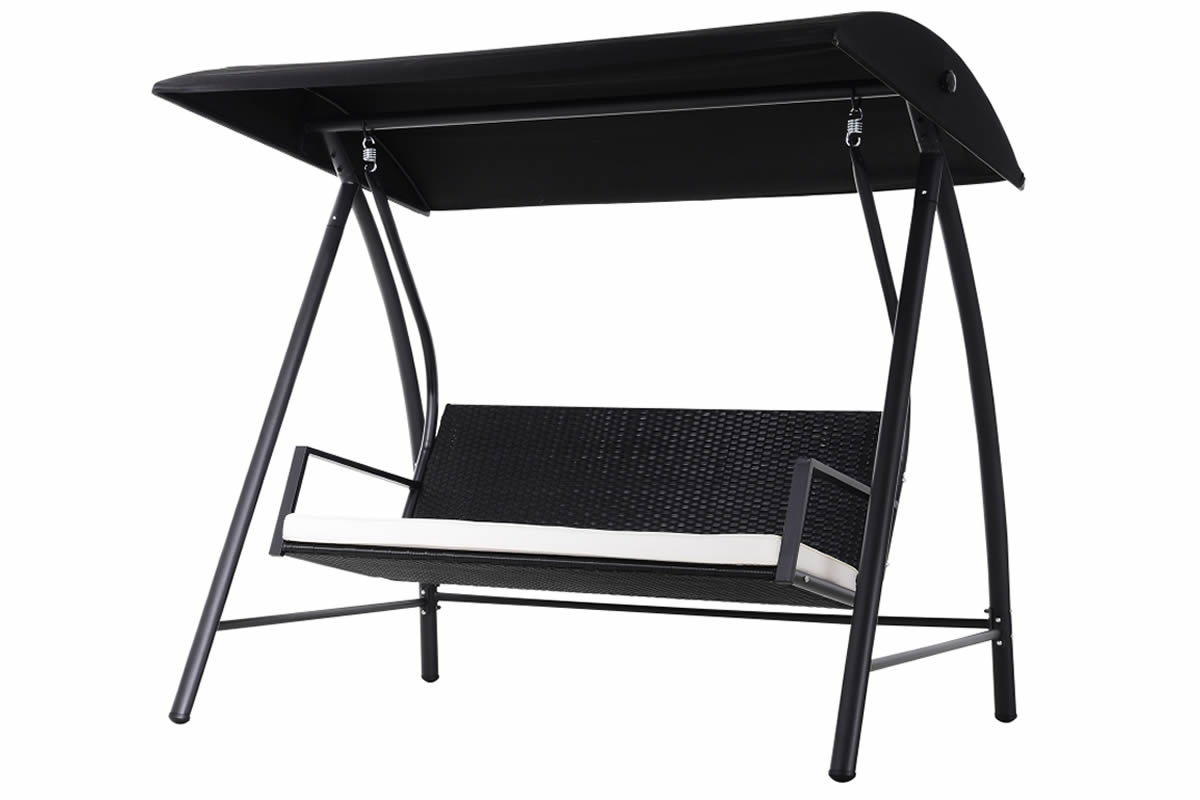 View Black Hopton Metal 3 Seater Garden SwingHammock Tubular Metal Frame Weatherproof Polyester Tilt Design Canopy Padded Seat Cushion information