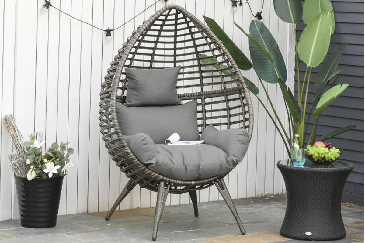 View Wicker Rattan Outdoor Egg Chair Deeply Padded Cushions information