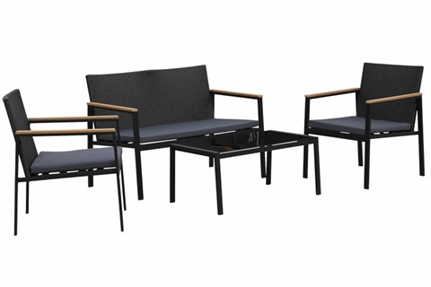 Etal Black 4 Seater PE Rattan Table & Chair Set - Black 