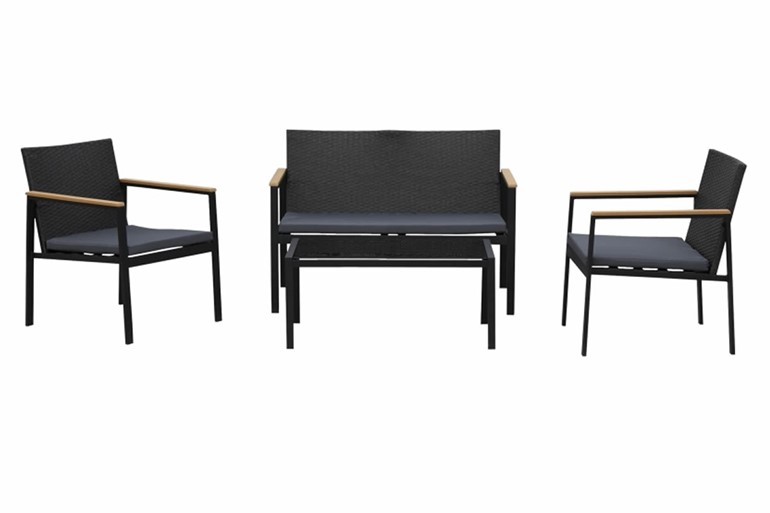 Etal Black 4 Seater PE Rattan Table & Chair Set