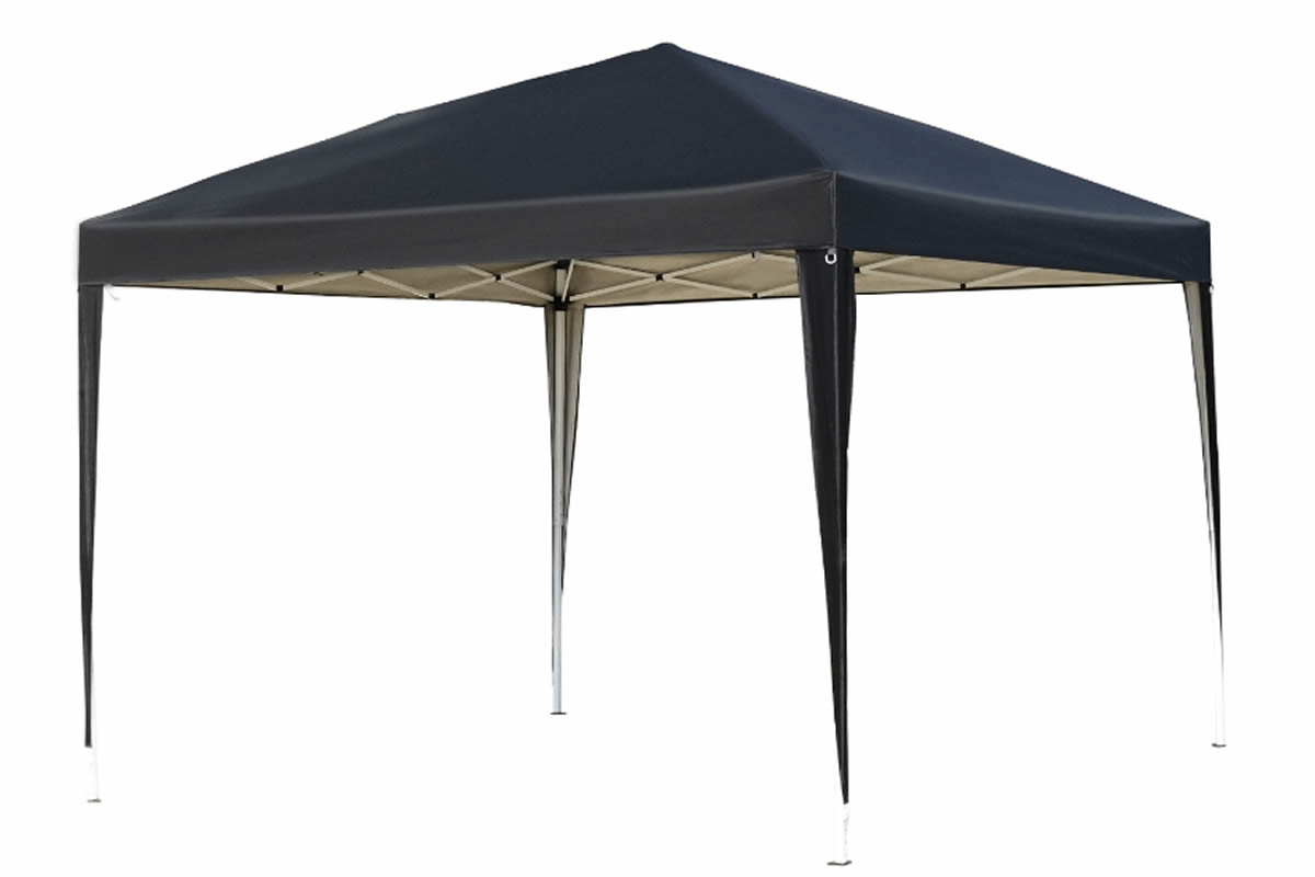 View Black 3m Fabric Foldable Garden Pop Up Gazebo 3 Level Height Adjustable Pitched Roof Powder Coated Frame UV Water Resistant Canopy Langdon information