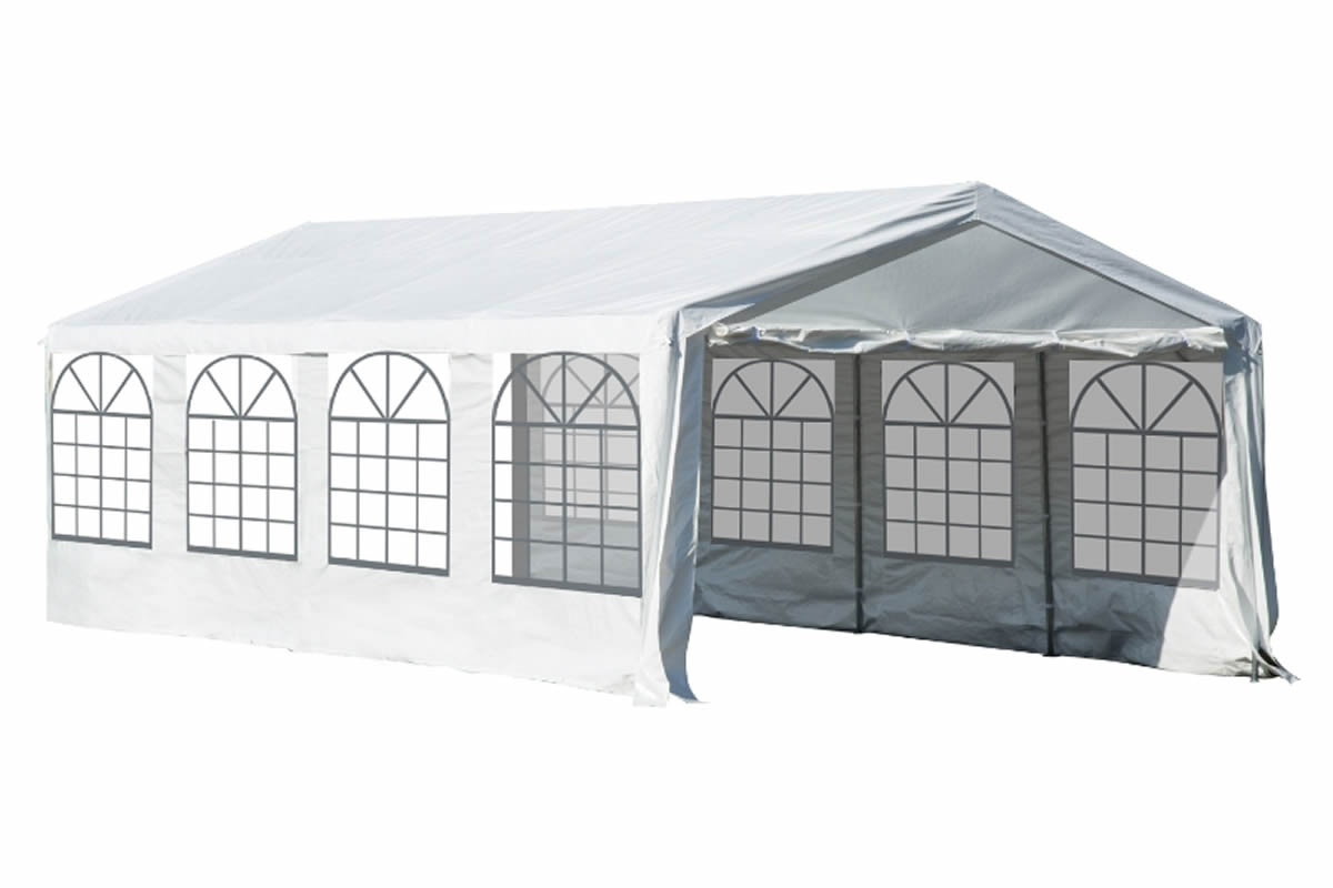 View White Fabric Marquee Heavy Duty Party Tent Removable Sides With Windows Durable Waterproof Cover Zipped Door H400cm x 800cm Bramall information