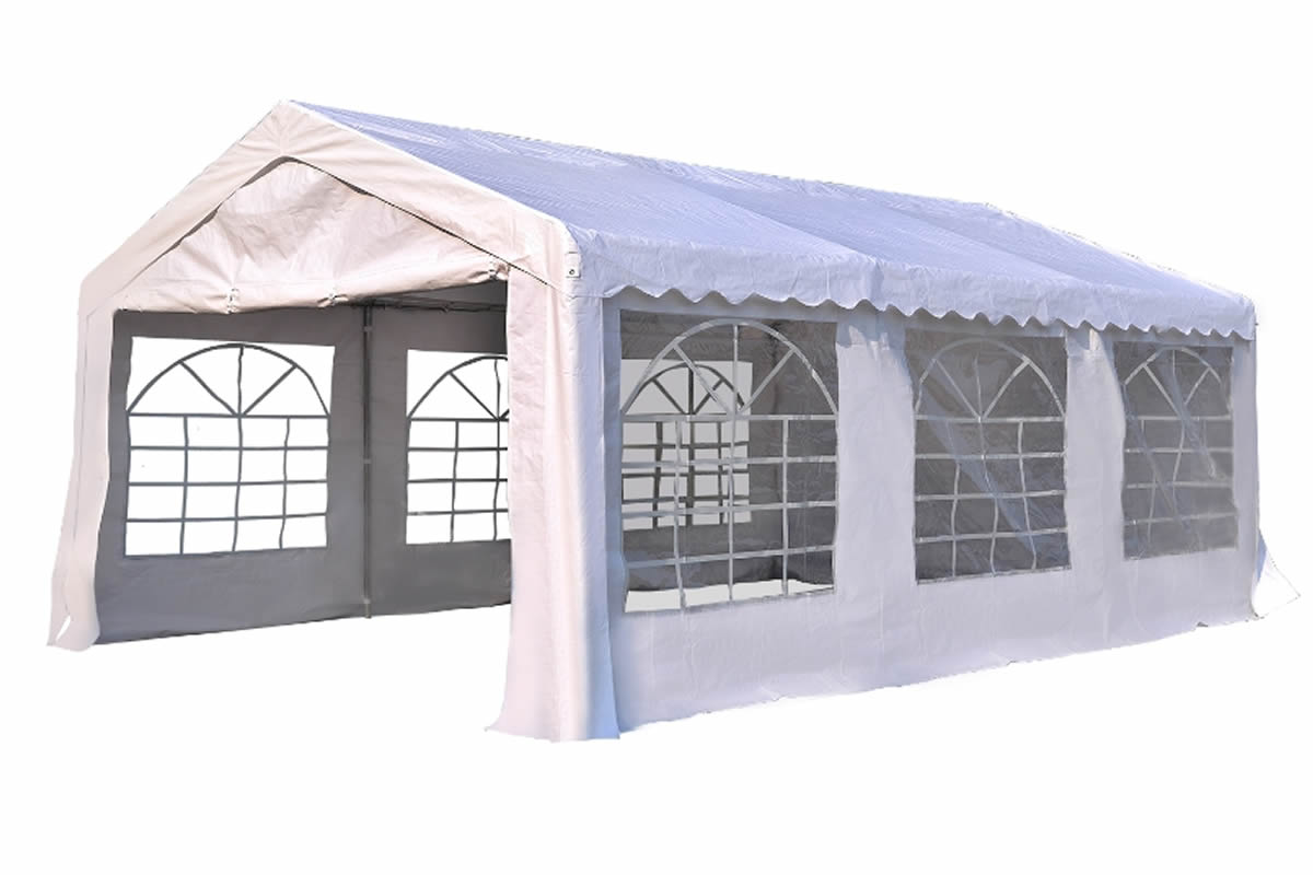 View White Fabric Marquee Heavy Duty Party Tent Removable Sides With Windows Durable Waterproof Cover Zipped Door H400cm x 600cm Bramall information