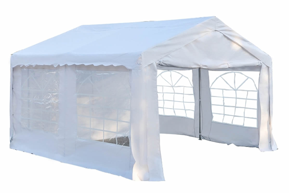 View White Fabric Marquee Heavy Duty Party Tent Removable Sides With Windows Durable Waterproof Cover Zipped Door H400cm x 400cm Bramall information