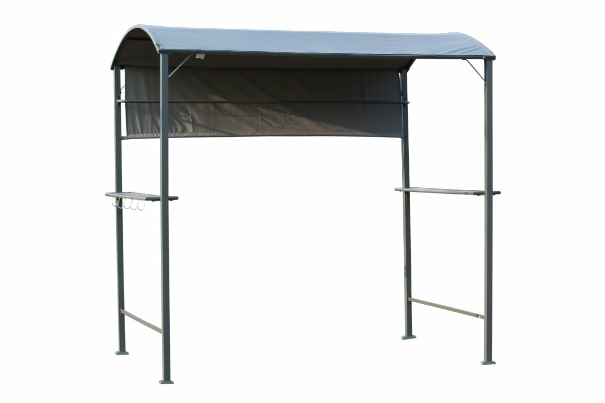 View Grey Metal Outdoor Arched BBQ Canopy Storage Shelves Hooks Polyester Canopy That Is Waterproof UV Protective Powder Coated Frame Avebury information