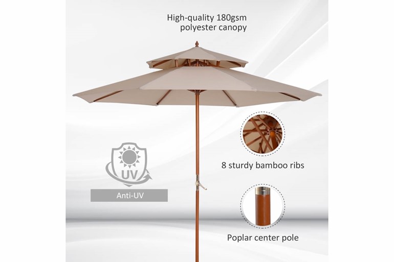 Stanford Double Tier Wooden Patio Parasol