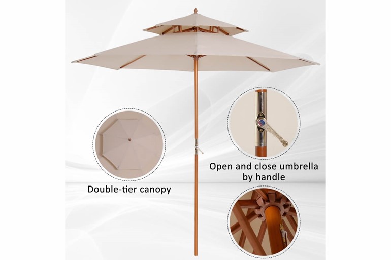 Stanford Double Tier Wooden Patio Parasol