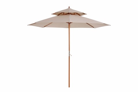 Stanford Beige Double Tier Wooden Patio Parasol - Hardwood Pole