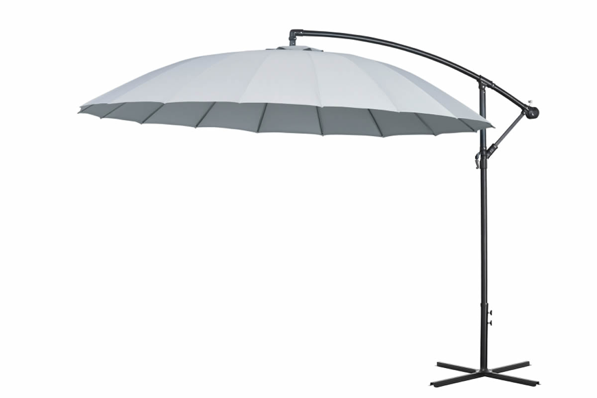 View Roos Light Grey 3m Diameter Cantilever Parasol Crank Tilt Steel Mechanism Steel Cross Base Support Weather Resistant Fabric Angle Tilt information