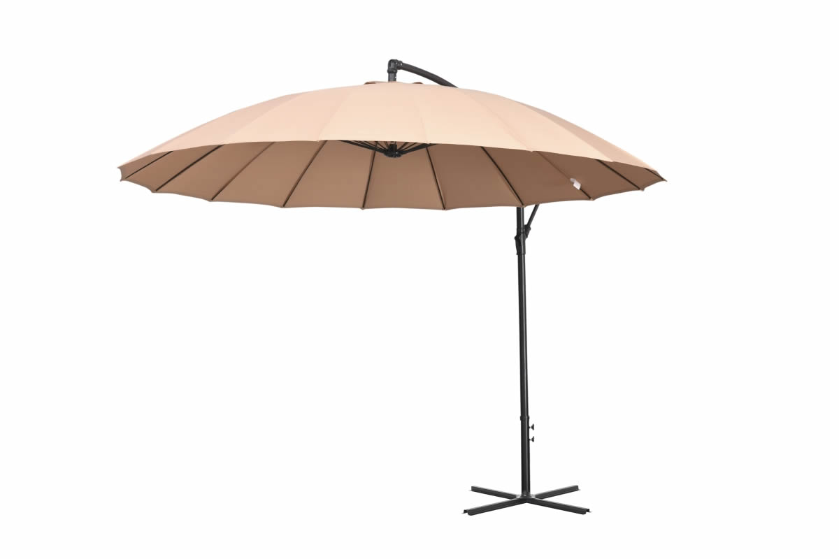 View Roos Khaki 3m Diameter Cantilever Parasol Crank Tilt Steel Mechanism Steel Cross Base Support Weather Resistant Fabric Angle Tilt information