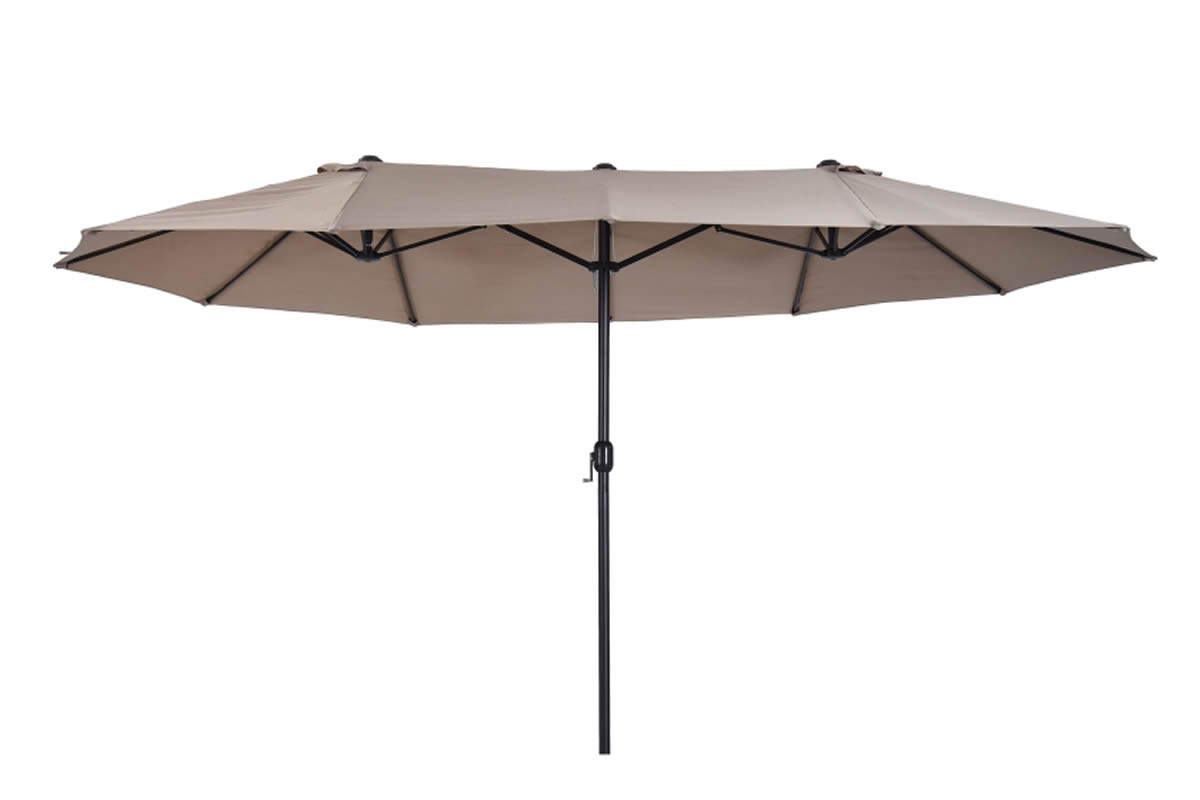 View Tan 46 Meter Polyester Fabric Garden Canopy Parasol Crank Tilt System Weather Proof Coating UPF Protective 38mm Pole 12 Ribs Balfour information