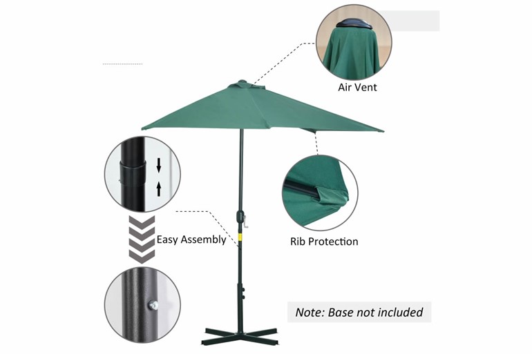 Kelburn 3m Half Round Parasol Umbrella