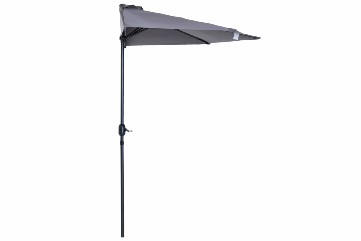 View Grey 30m Fabric Half Round Parasol Umbrella Hand Crank System To Adjust Canopy Rib Protection Air Vent Kelburn information