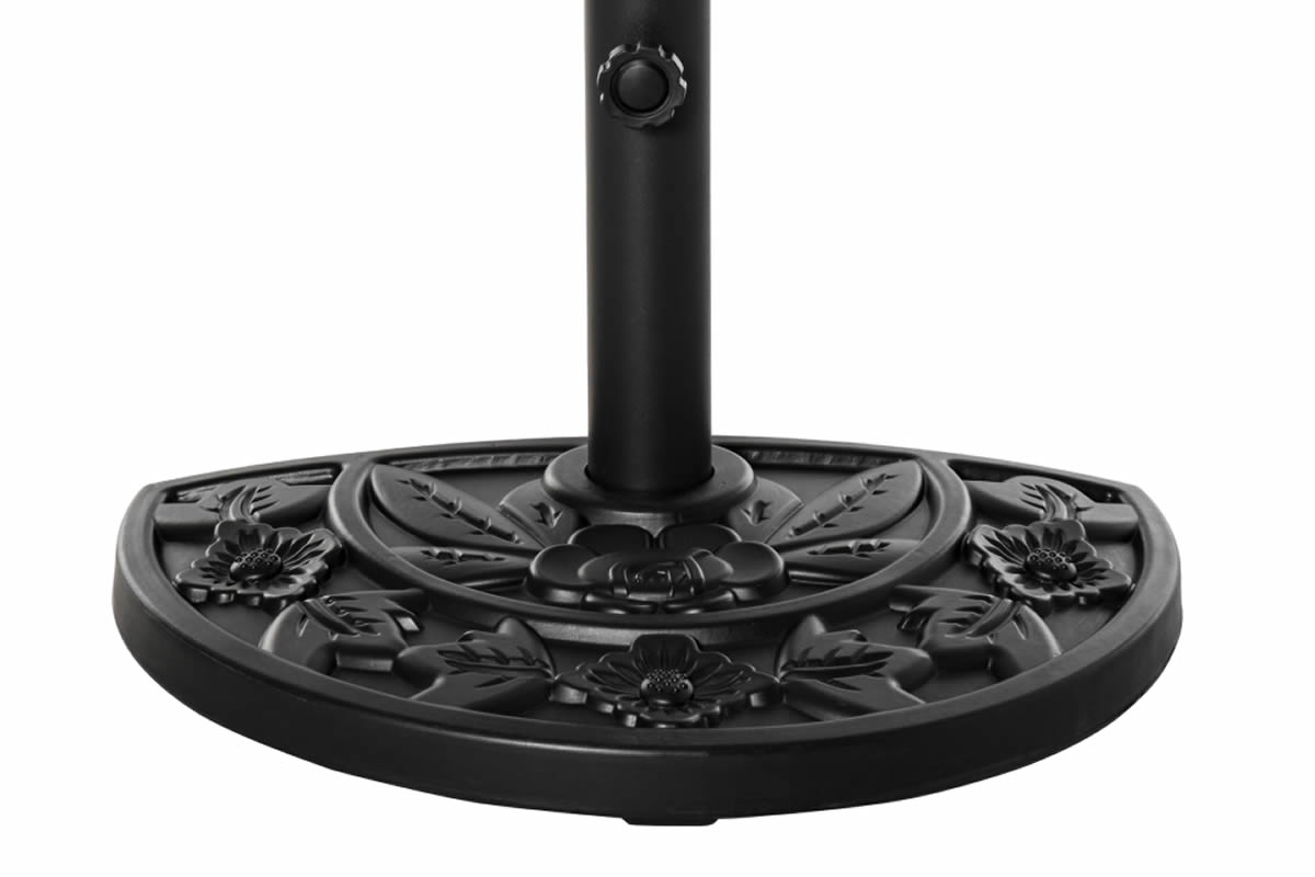 View Metal Half Round Black Parasol Base Made From HDPE Cement Engraved Flower Design Fits Poles 38mm 48mm Weighs 10kg information