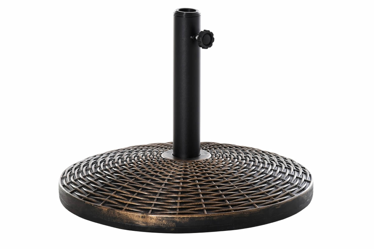 View Round Bronze Parasol Base Ratten Effect Fits 3548mm Poles HDPE Cement Steel Base Secures Parasols Correctly Under Garden Tables information