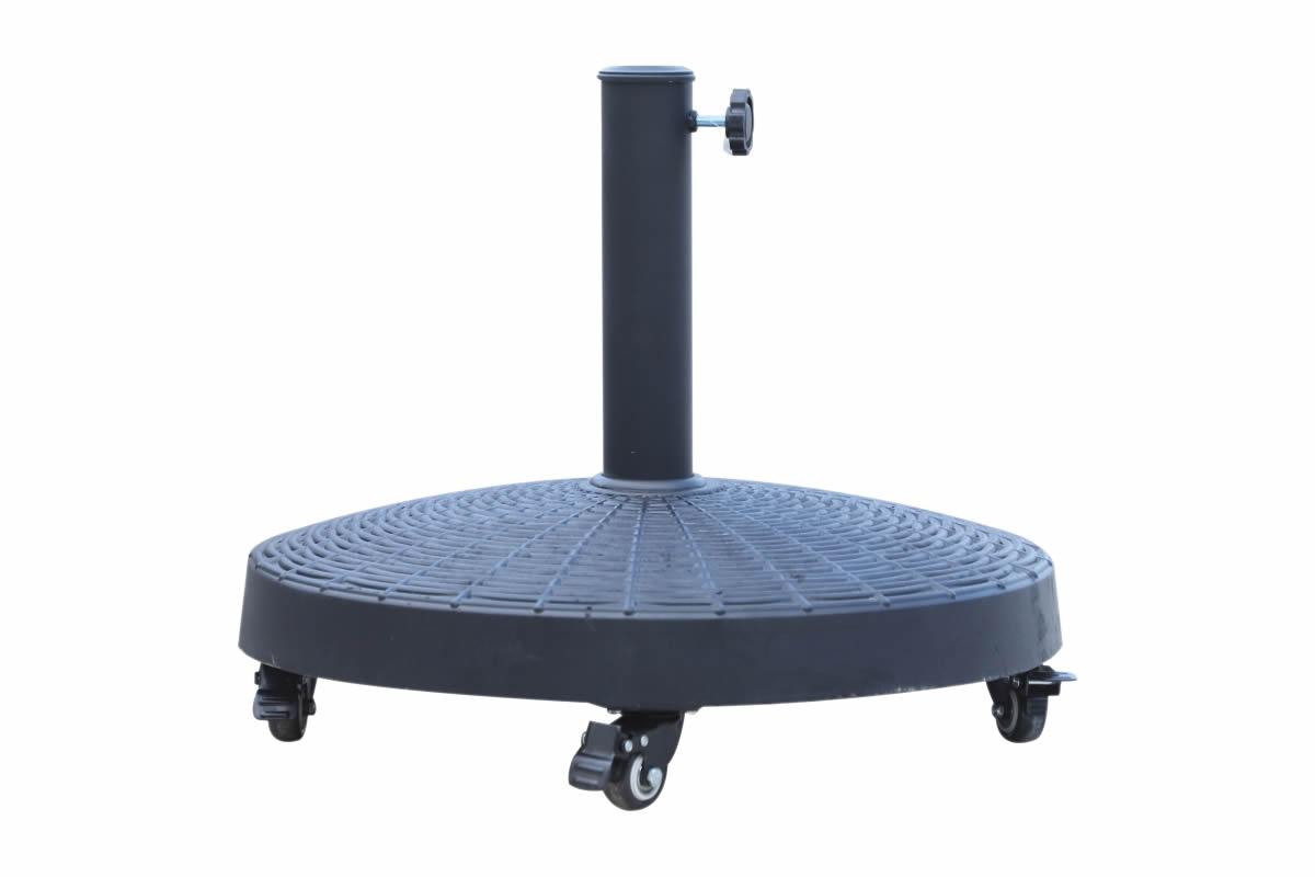 View Black Round Plastic Outdoor Parasol Base Steel Resin Base With 4 Easy Lockable Glide Wheels Fits A 3848mm Parasol Pole Duart information