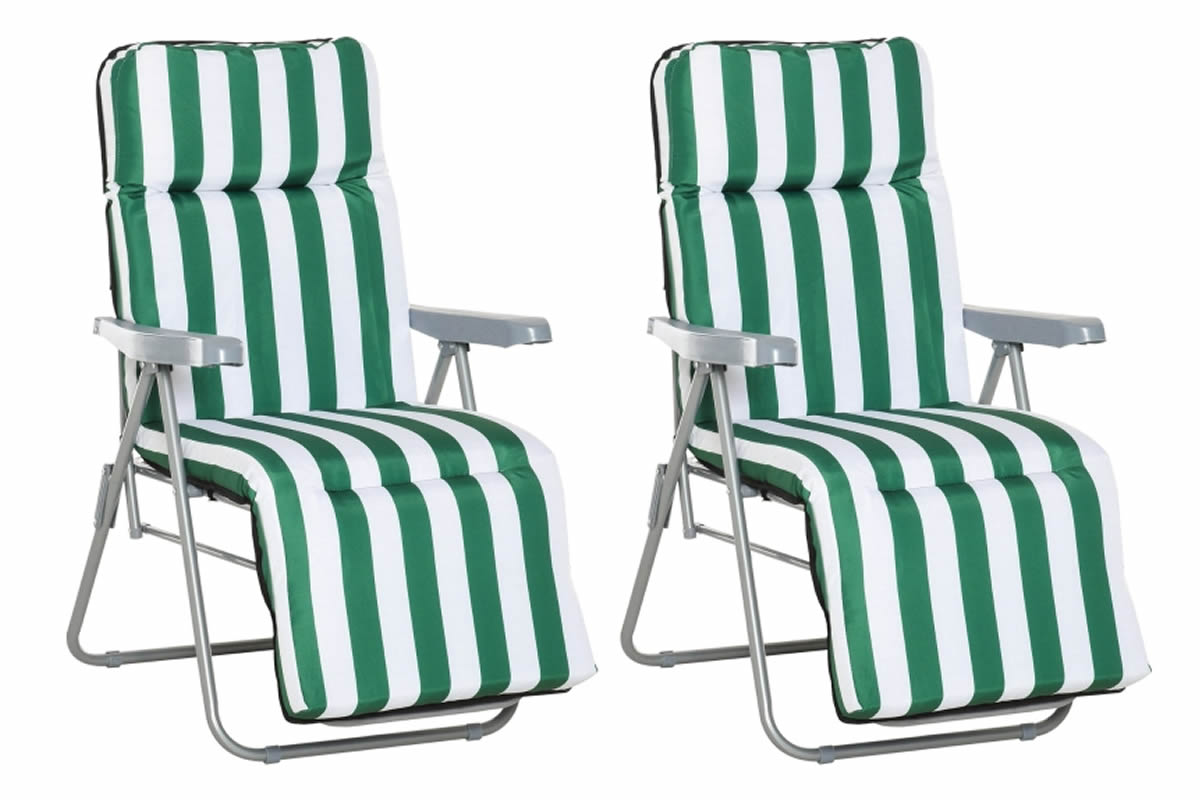 View Haddo Green Outdoor Folding Sun Lounger Set Set of 2 Foldable Design Wide Seat 5 Level Recline Adjustment Thick Seat Back Cushion information